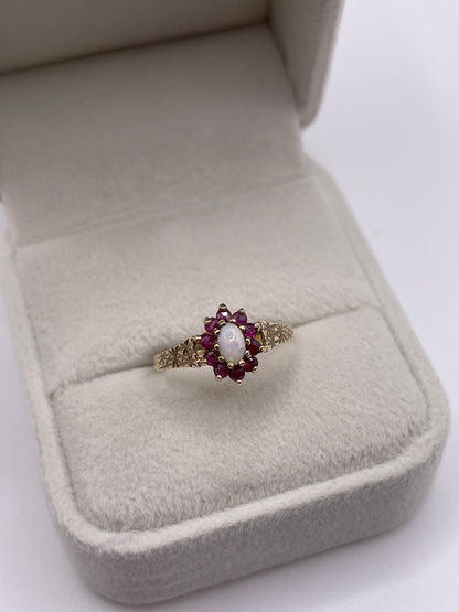 9ct gold opal and ruby ring
