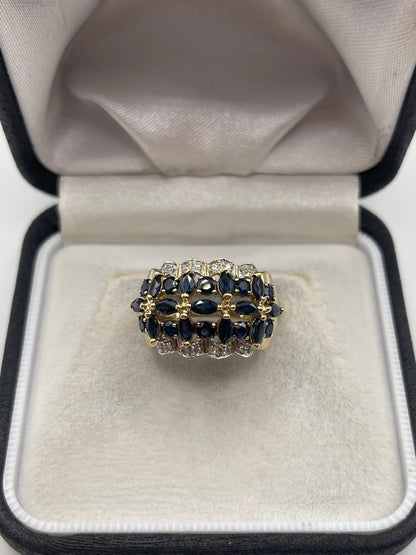 9ct gold sapphire and diamond cluster ring