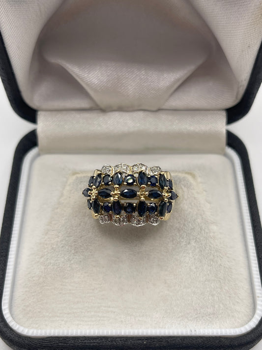 9ct gold sapphire and diamond cluster ring