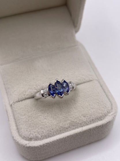 9ct white gold tanzanite and diamond ring