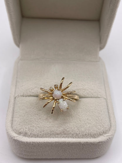 9ct gold opal and diamond spider ring