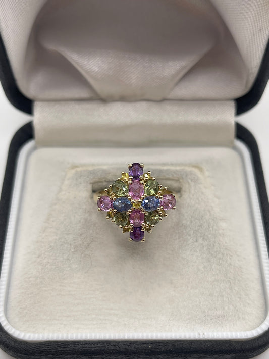 9ct gold multi coloured sapphire ring