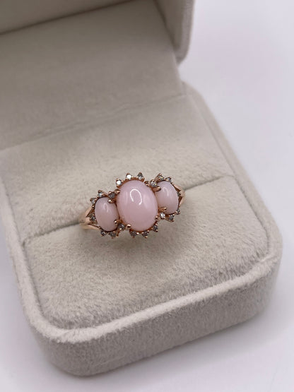 9ct gold pink opal and diamond ring