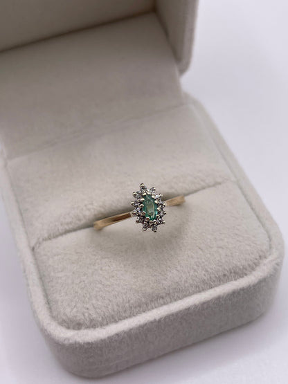 9ct gold emerald and diamond ring