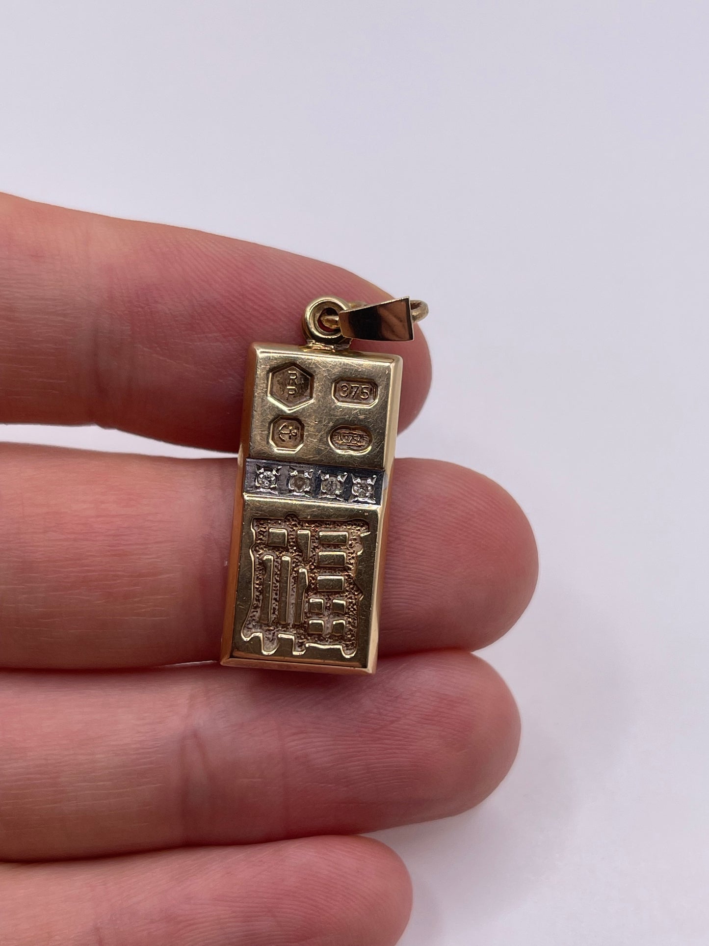 9ct gold diamond ingot pendant