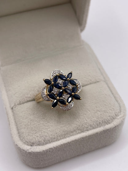 9ct gold sapphire and diamond cluster ring