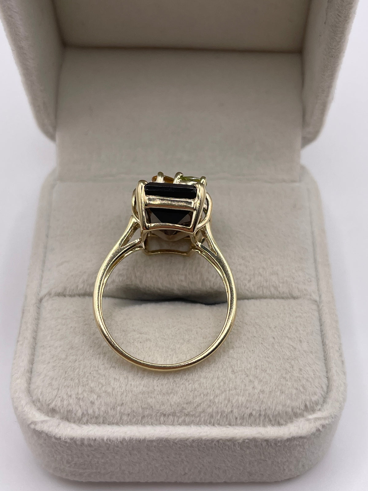 9ct gold Smokey quartz, citrine, topaz and peridot ring