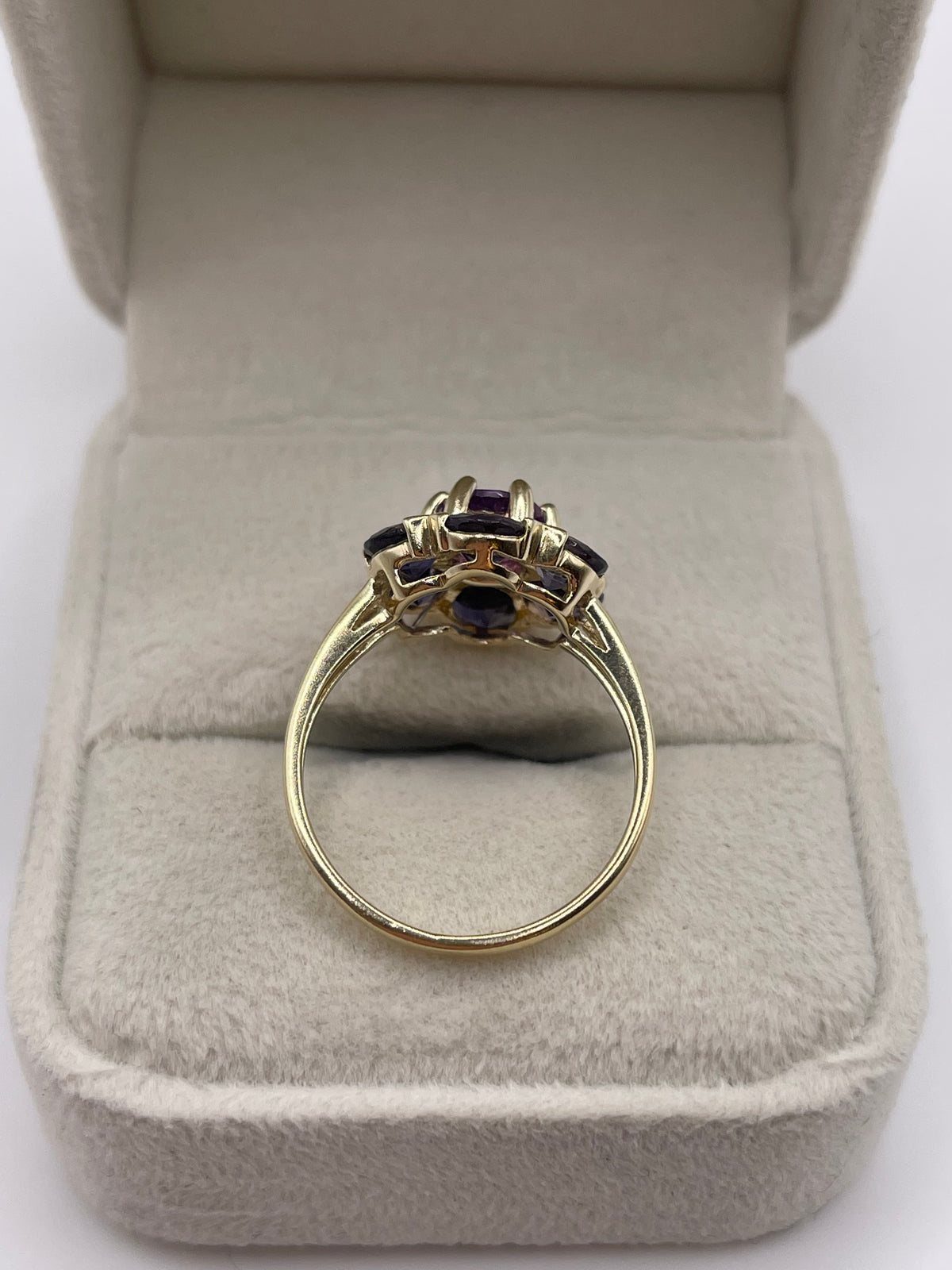 9ct gold amethyst and iolite cluster ring