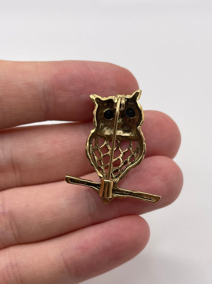 9ct gold sapphire owl brooch