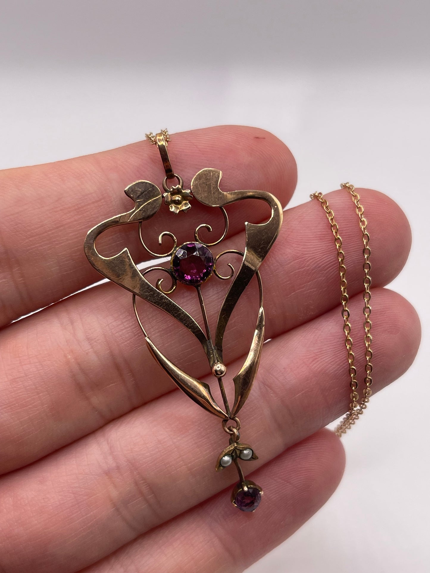 Antique 9ct gold paste and pearl necklace