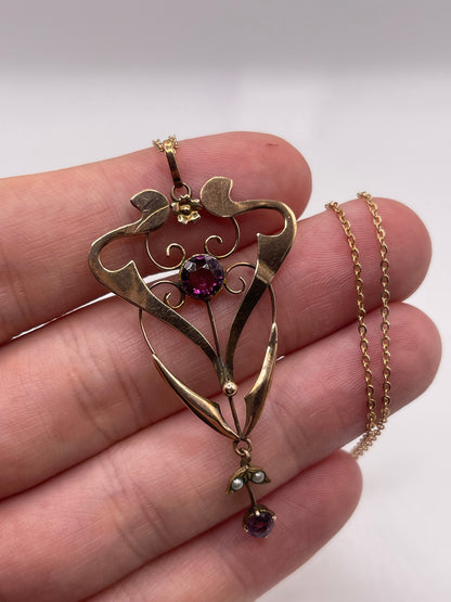 Antique 9ct gold paste and pearl necklace