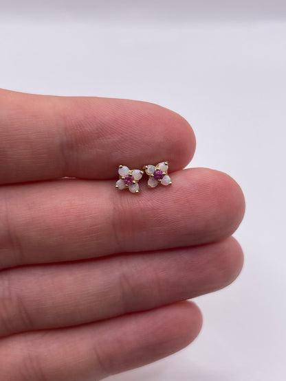 9ct gold opal and ruby earrings