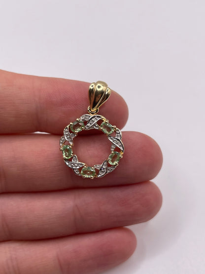 9ct gold green sapphire and diamond pendant