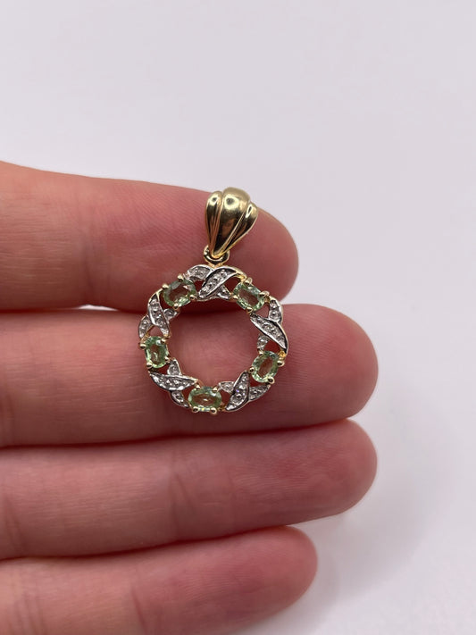 9ct gold green sapphire and diamond pendant