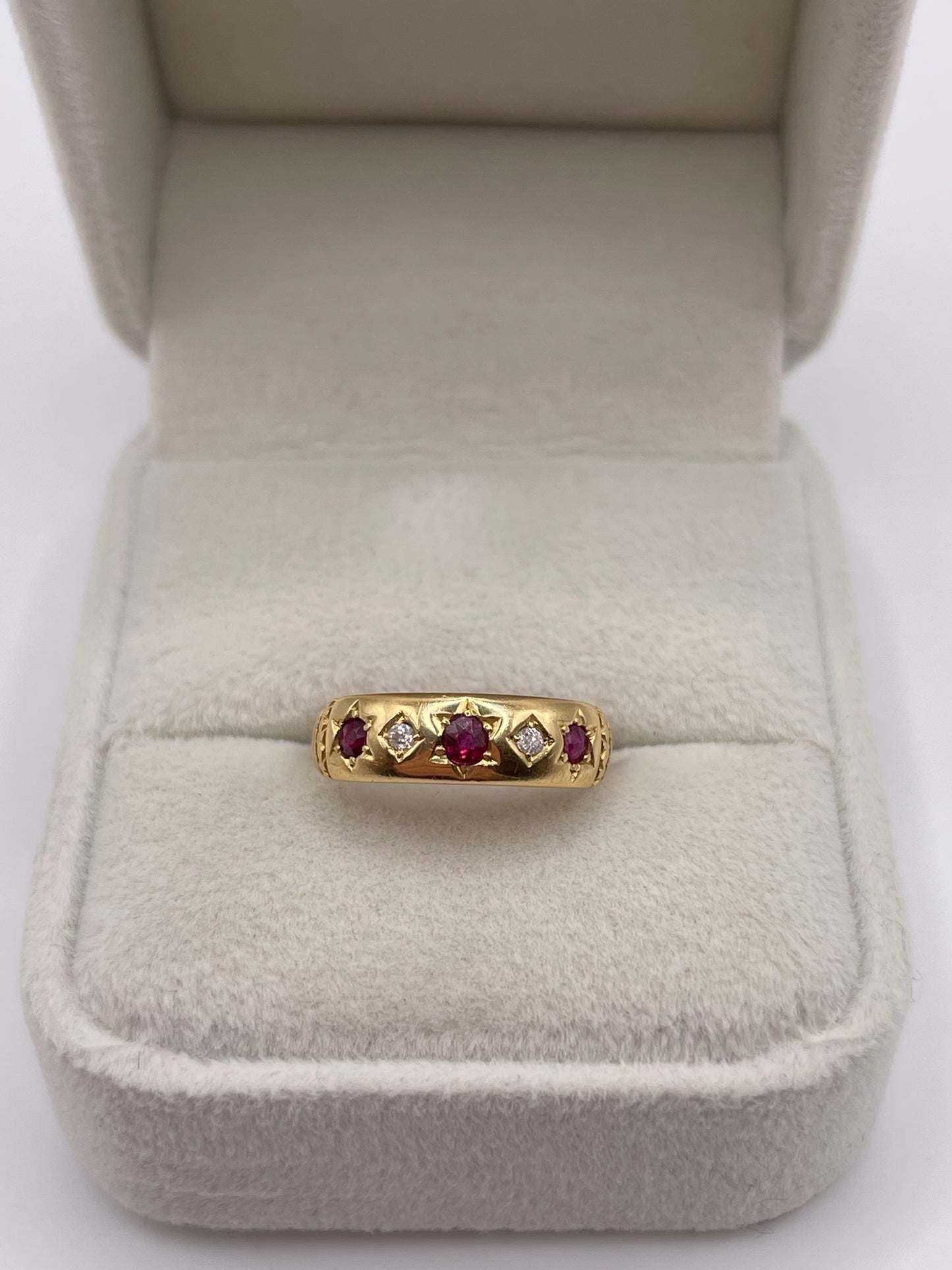Antique 18ct gold ruby and diamond gypsy ring