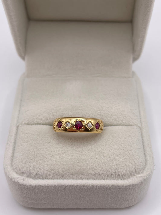 Antique 18ct gold ruby and diamond gypsy ring