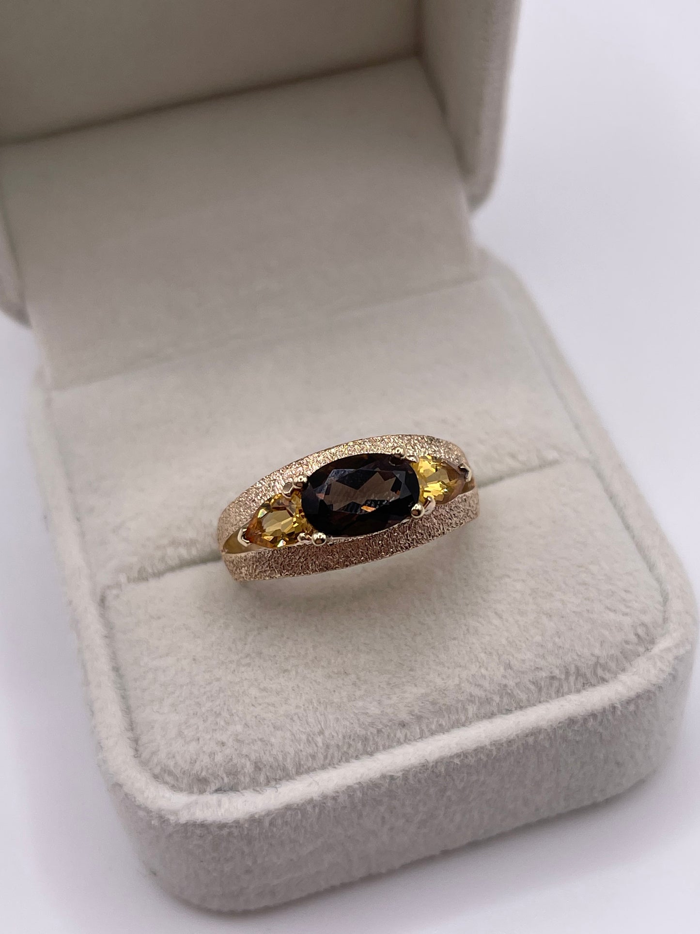 9ct gold Smokey quartz and citrine ring