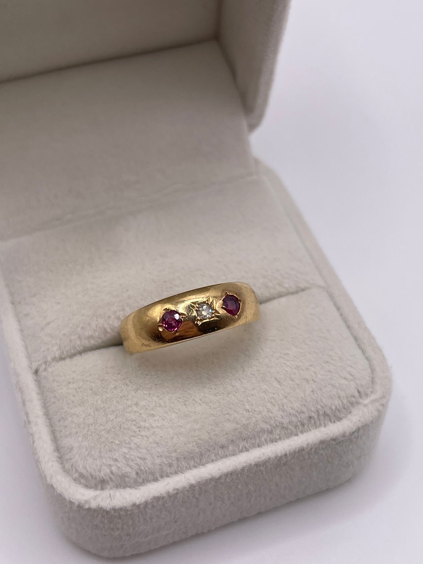 18ct gold ruby and diamond gypsy ring
