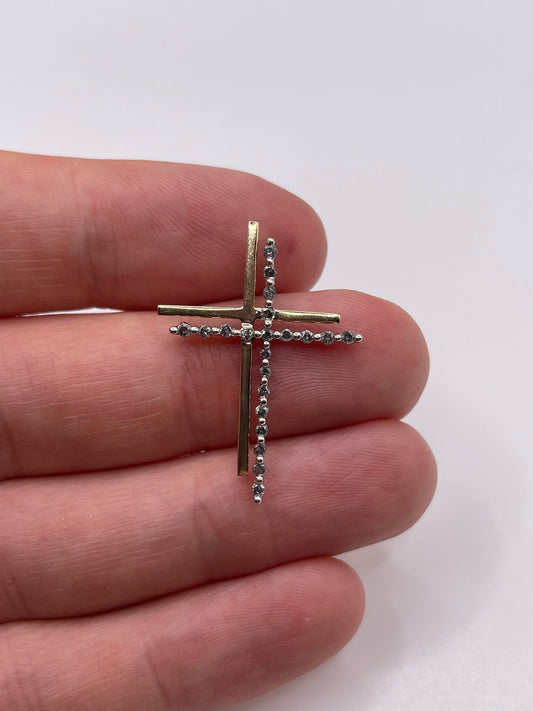 9ct two tone gold diamond cross pendant