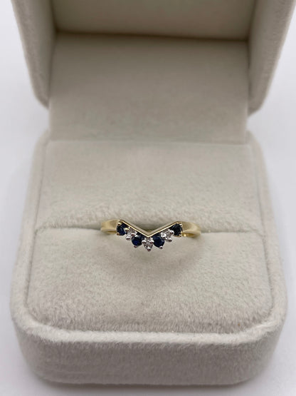 9ct gold sapphire and diamond wishbone ring