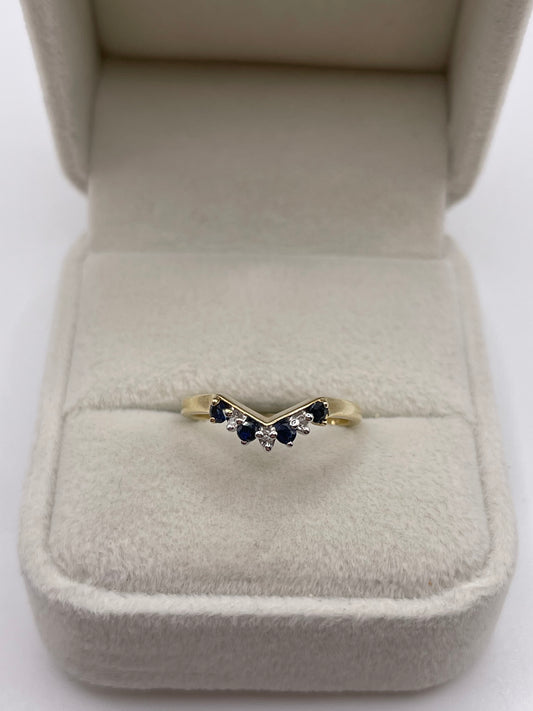 9ct gold sapphire and diamond wishbone ring