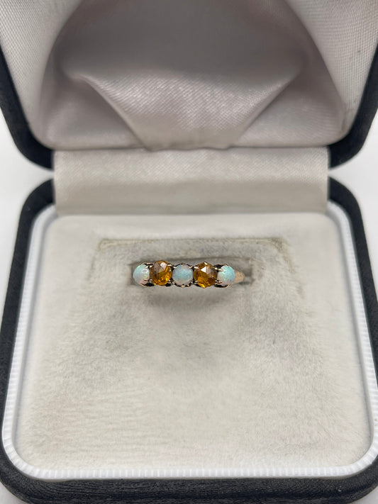 9ct rose gold opal and citrine ring