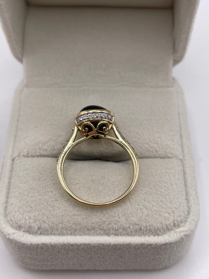 9ct gold cats eye chrysoberyl and diamond ring