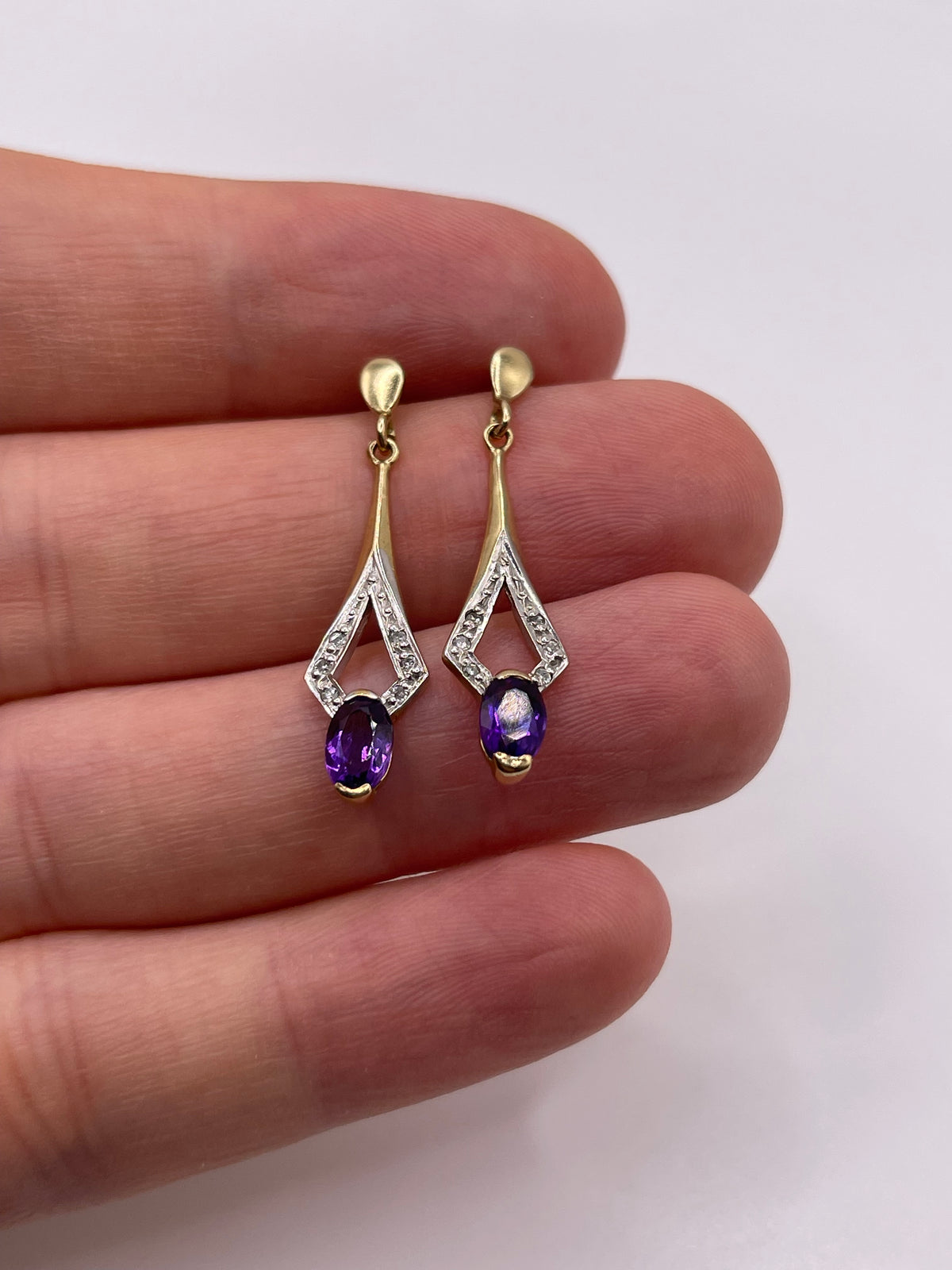 9ct gold amethyst and diamond earrings