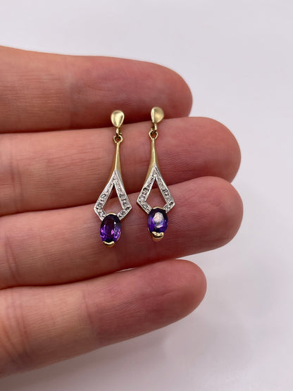 9ct gold amethyst and diamond earrings