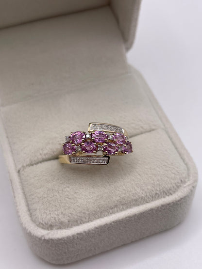 9ct gold pink sapphire and diamond ring