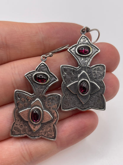 Unusual silver garnet earrings