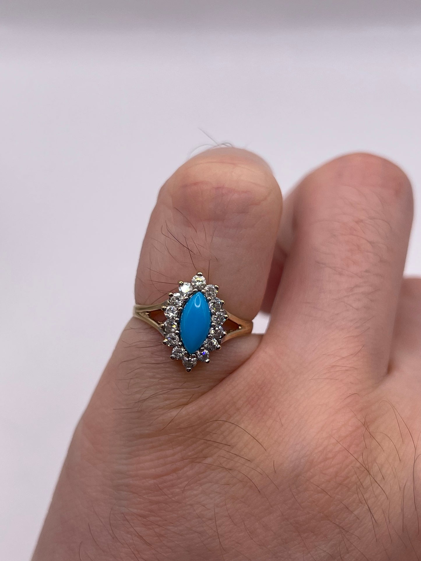 9ct gold turquoise and cz ring