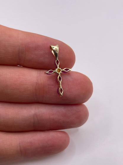 9ct gold ruby and diamond cross pendant