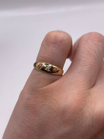 9ct gold coral and diamond gypsy ring