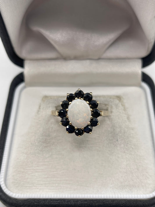 9ct gold opal and sapphire ring