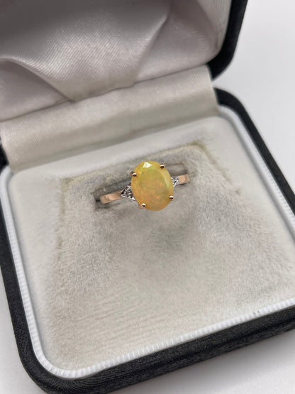 9ct rose gold opal and diamond ring
