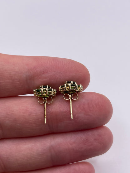 9ct gold diopside cluster earrings