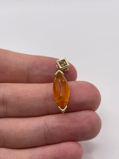 14ct gold amber and citrine pendant