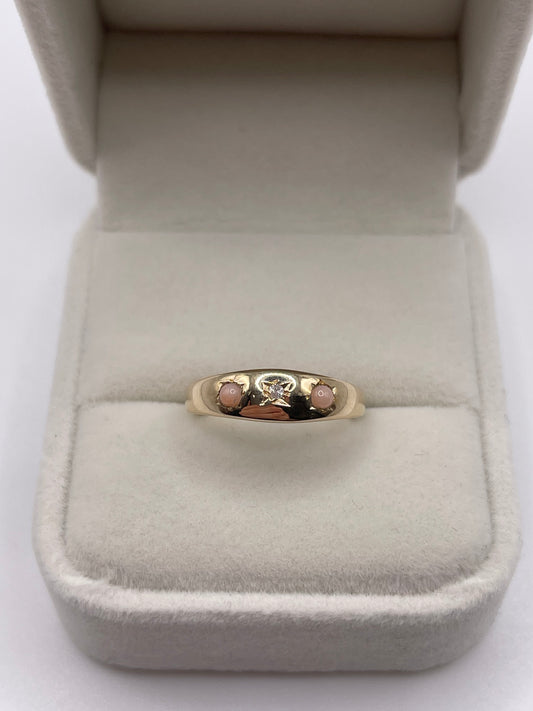 9ct gold coral and diamond gypsy ring
