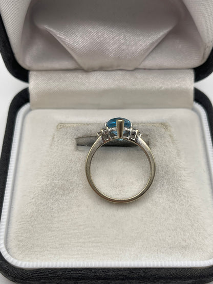 9ct white gold topaz and diamond ring