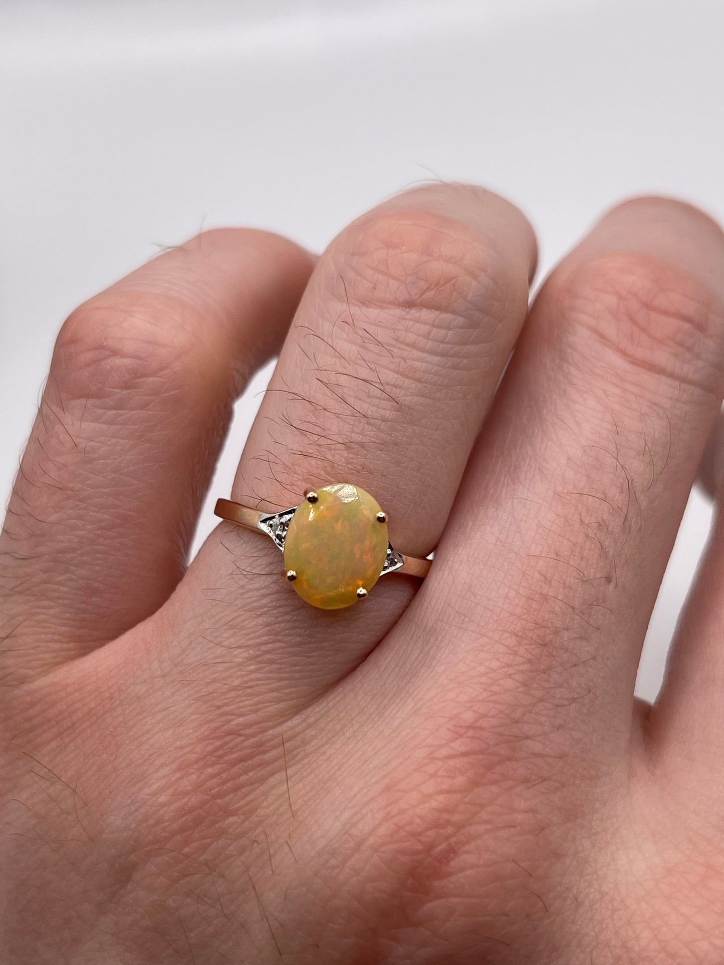 9ct rose gold opal and diamond ring