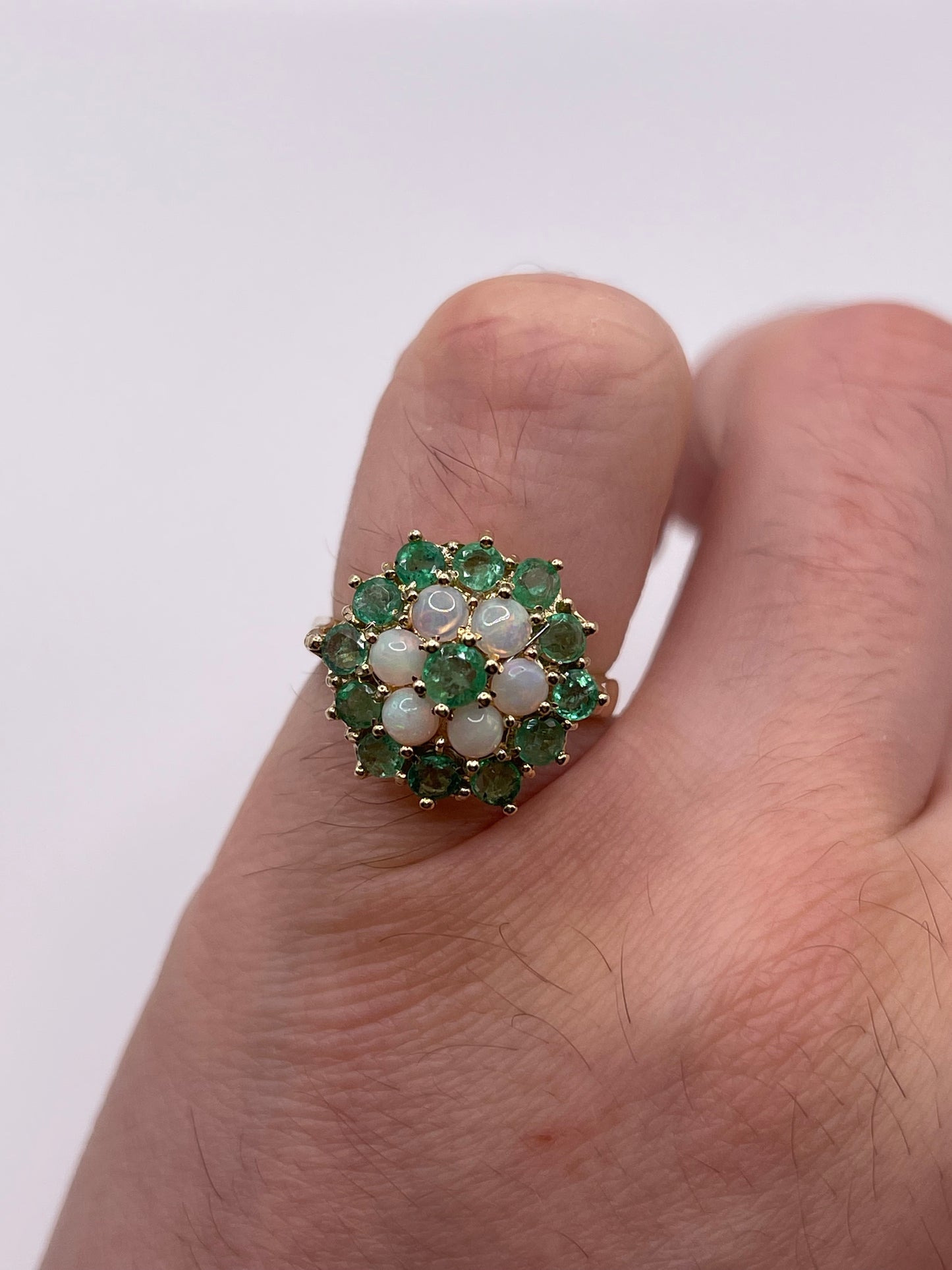 9ct gold opal and emerald ring