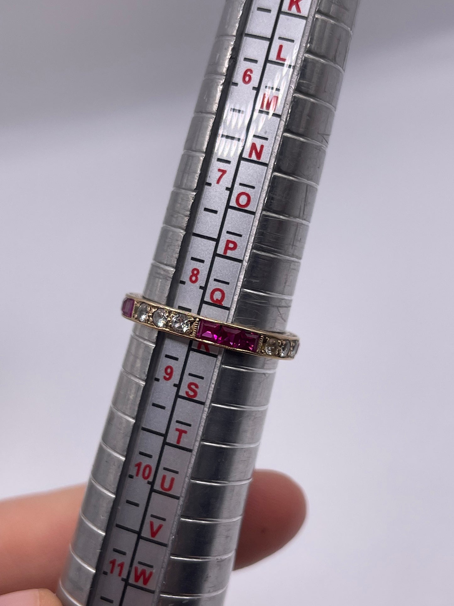 Antique 9ct gold synthetic ruby and paste eternity ring