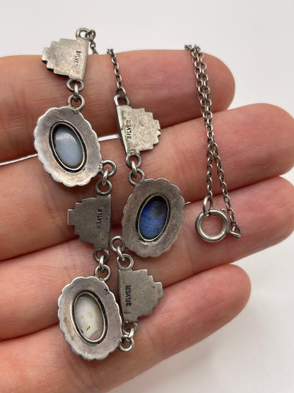 Silver black opal and marcasite necklace