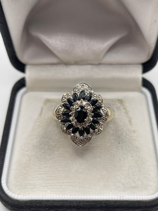 9ct gold sapphire and diamond ring