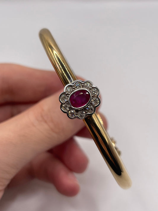 9ct gold ruby and diamond bangle