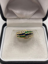 Load image into Gallery viewer, 18ct gold emerald, sapphire and diamond ring
