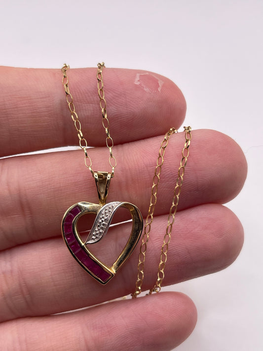 9ct gold ruby and diamond necklace