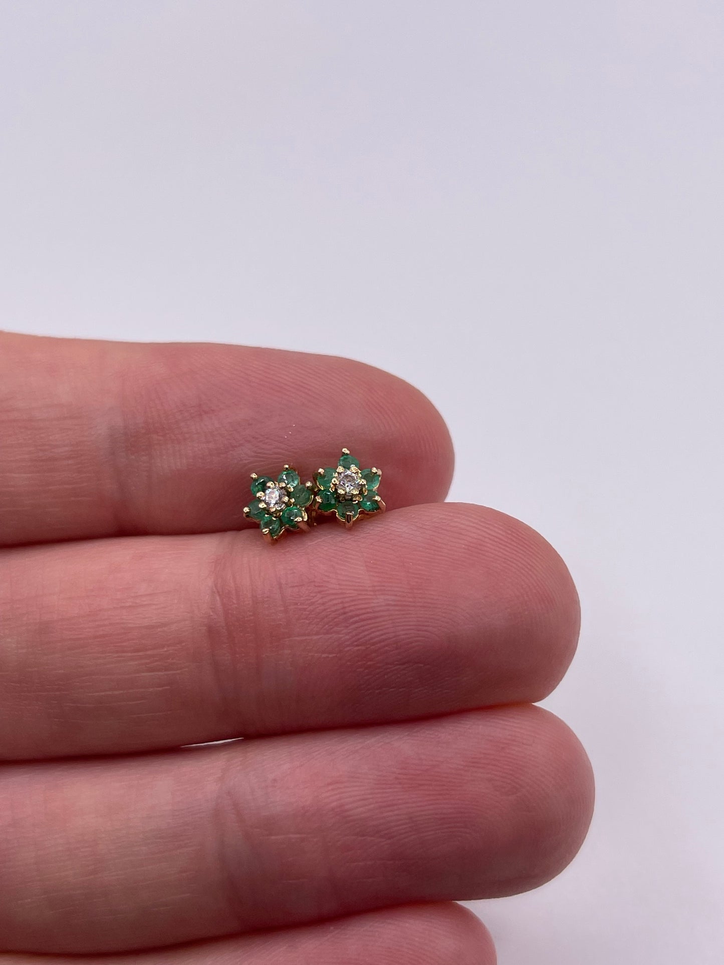 9ct gold emerald and cz earrings