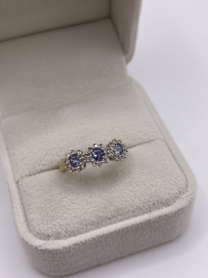 9ct gold tanzanite and diamond ring